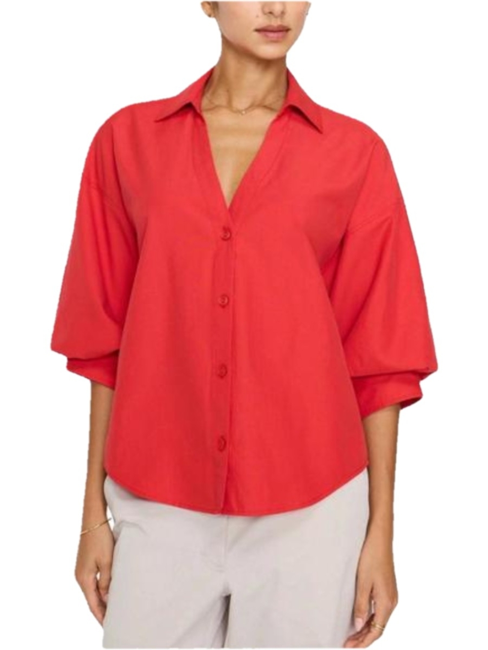 NWT Brochu Walker Poppy Red The Kate Shirt Blouson Sleeve Button Up Shirt